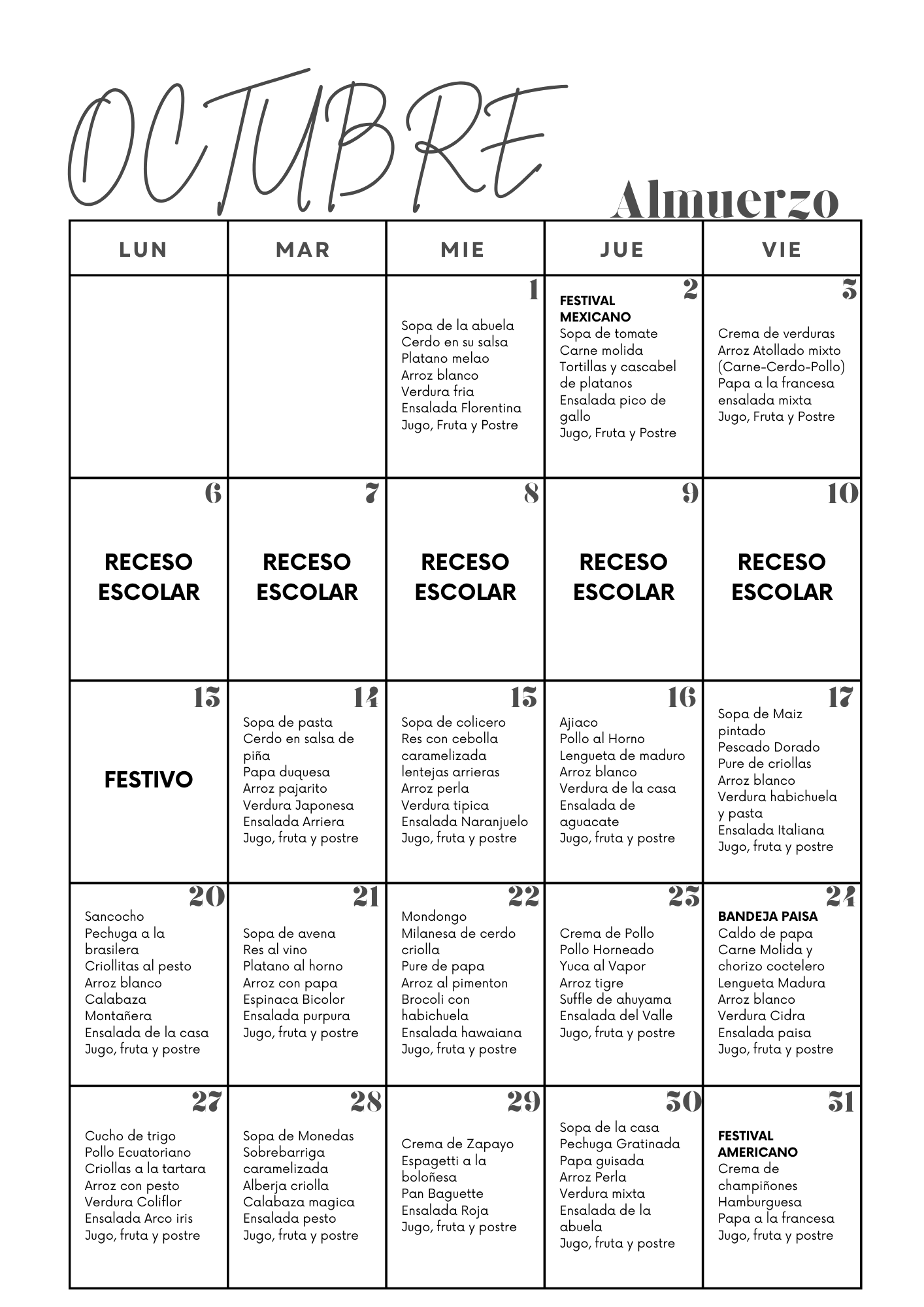 menu del mes